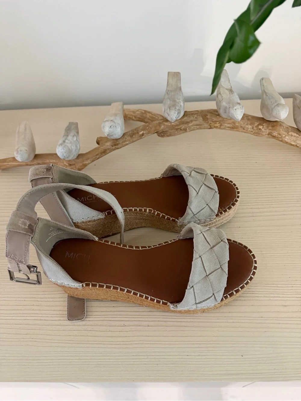 Michael Kors. Woven Espadrille Wedge Sandals in Beige